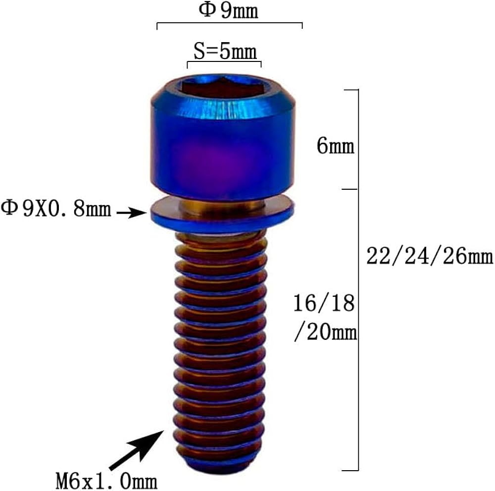 Amazon | RISON チタンM6 x 18mm 自転車ねじ 六角穴付き六角穴付き